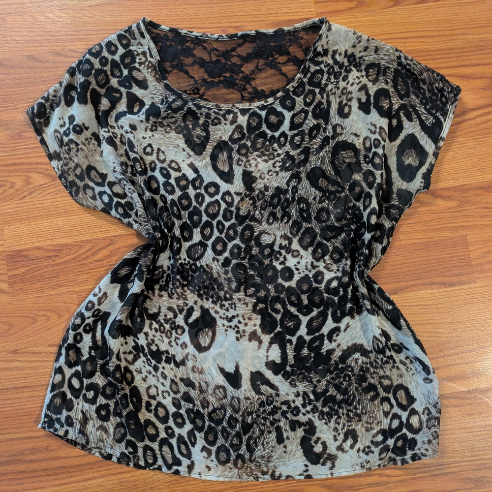 Ginger G Animal Print Lace Blouse Early 2000s